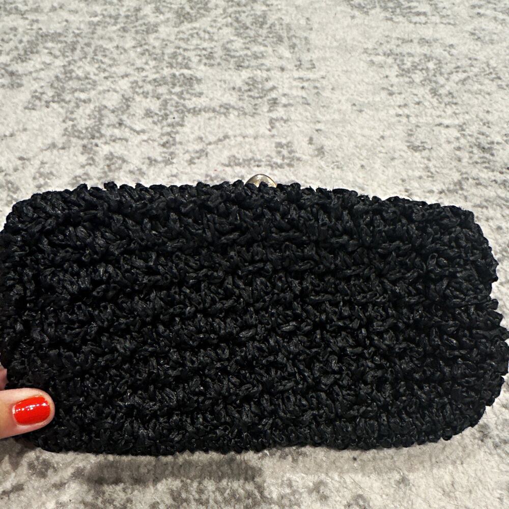 Black Women's Clutch Wallet Solid Pattern Kiss Lock Metal Frame